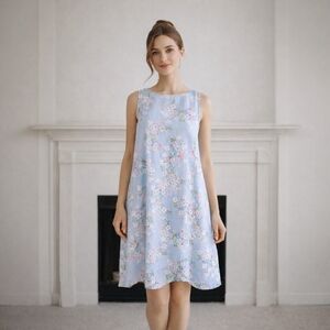 J. Jill Blue Floral Love Linen Shift Dress Size Medium Cottagecore Romantic